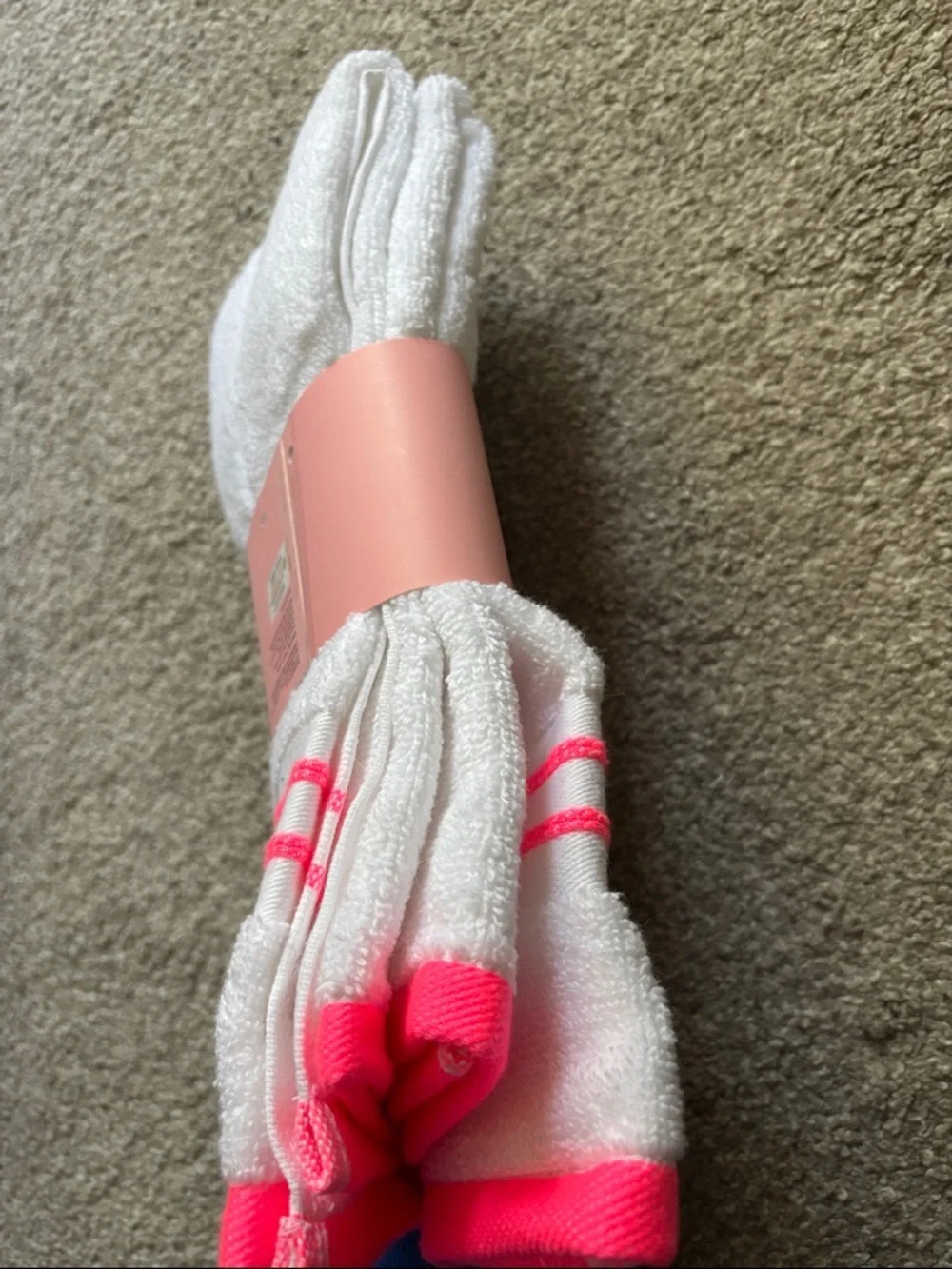 Juicy Couture White Hand Towels with Neon Pink Stripes